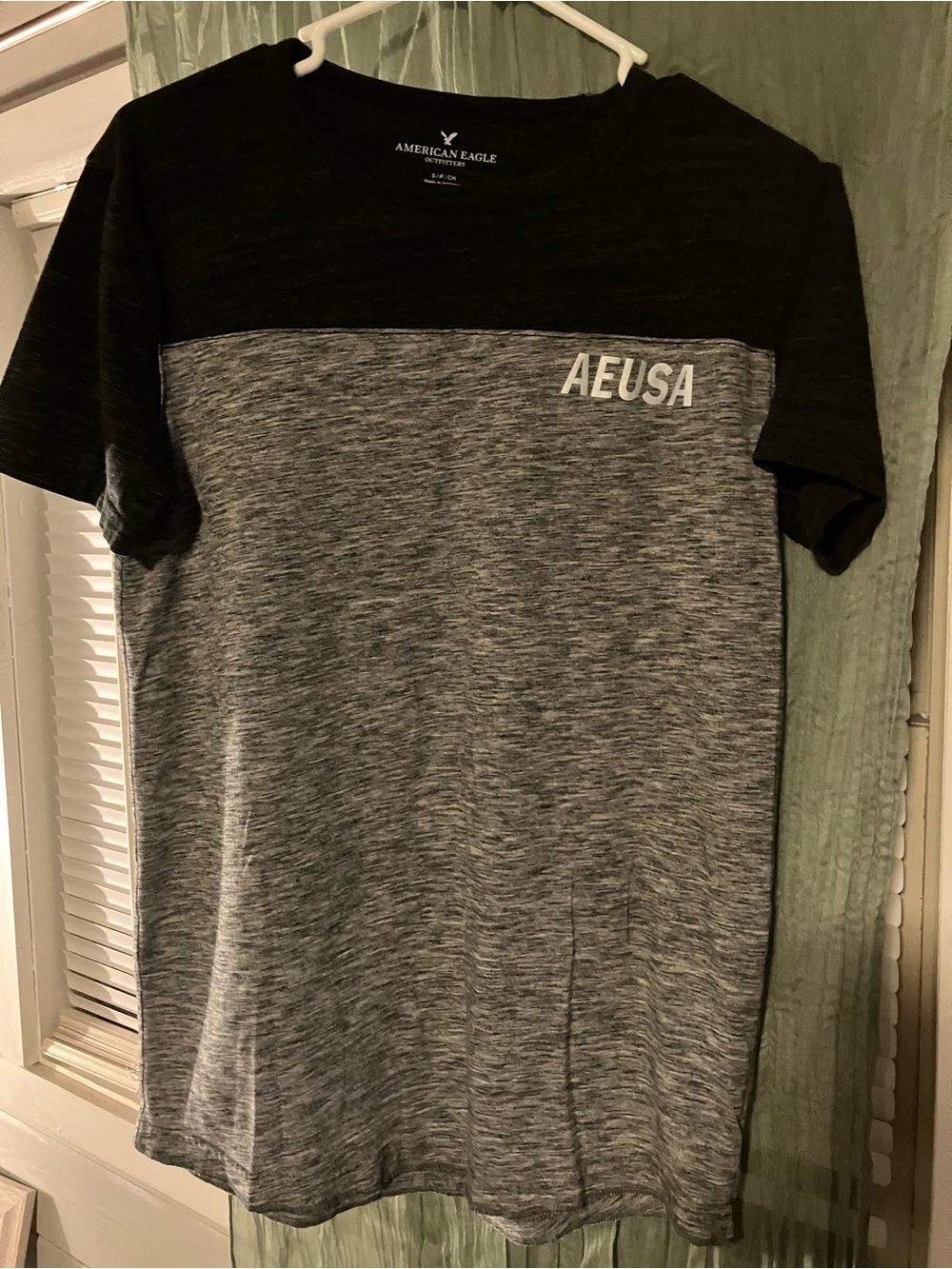 American Eagle Outfitters Two-Tone Black and Gray AEUSA Crew Tee